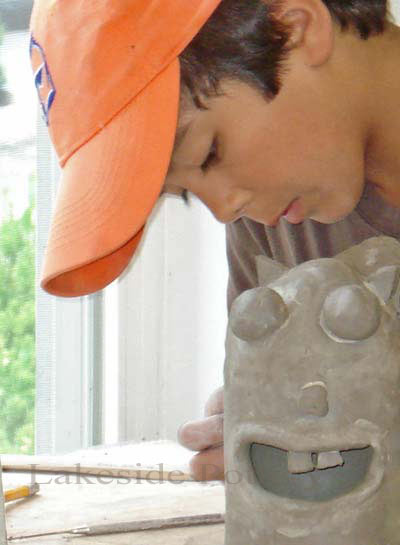 Summer pottery art camp - making a toothbrush holder