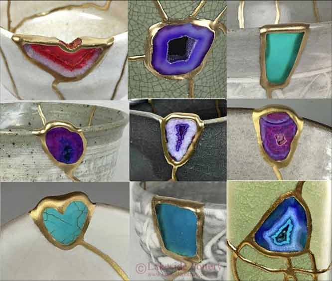 Yobitsugi Kintsugi repair using an agate gemstone