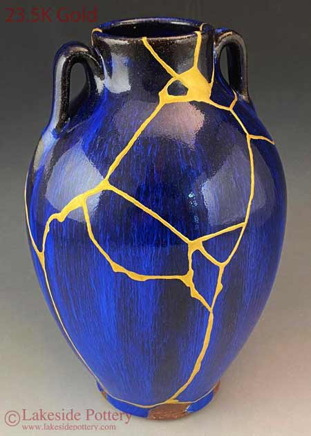 custom made cobalt blue Gold Kintsugi vase