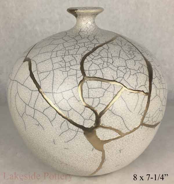 Crackle white raku vase