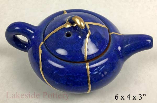 cobalt blue kintsugi tea pot