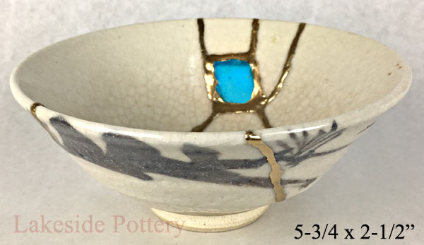 Kintsugi bowl with sea glass