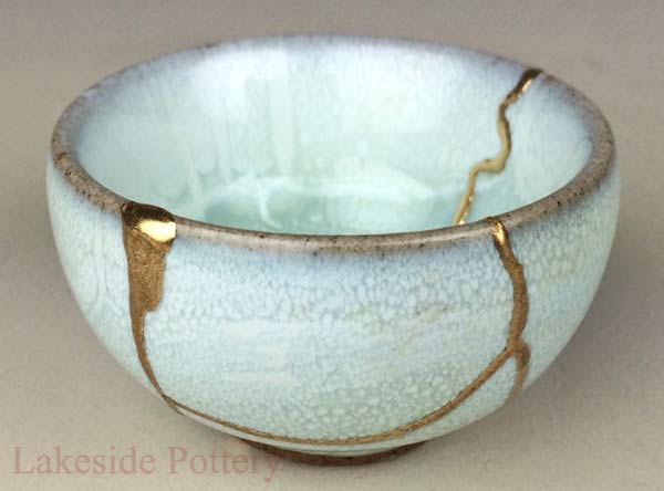 Sky blue gold Kintsugi bowl