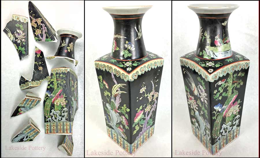 Antique chinese vase before and after repair