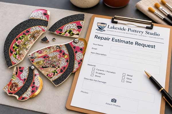 Request a Seamless or Kintsugi repair estimate at Lakeside Pottery Studio