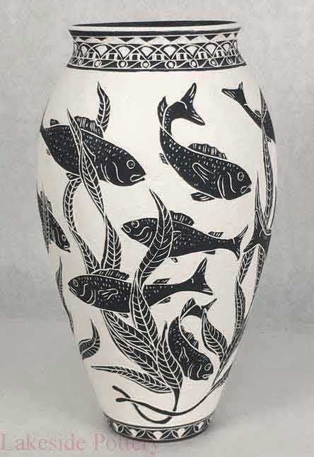 sgraffito fish vase