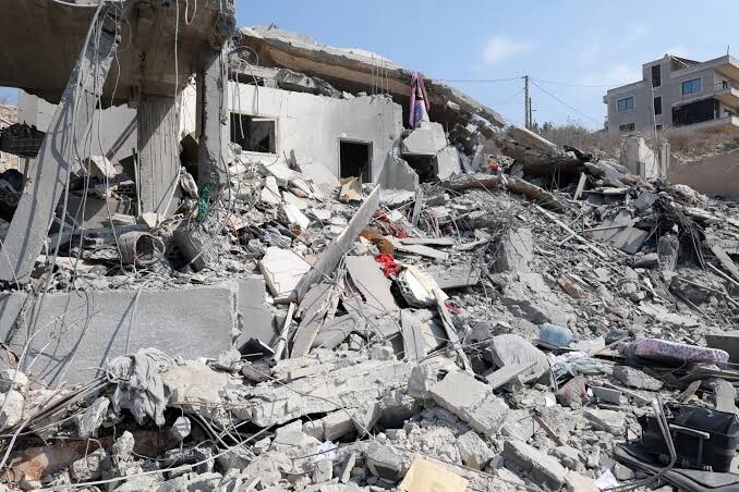 Destroyed homes in a southern Lebanese border community