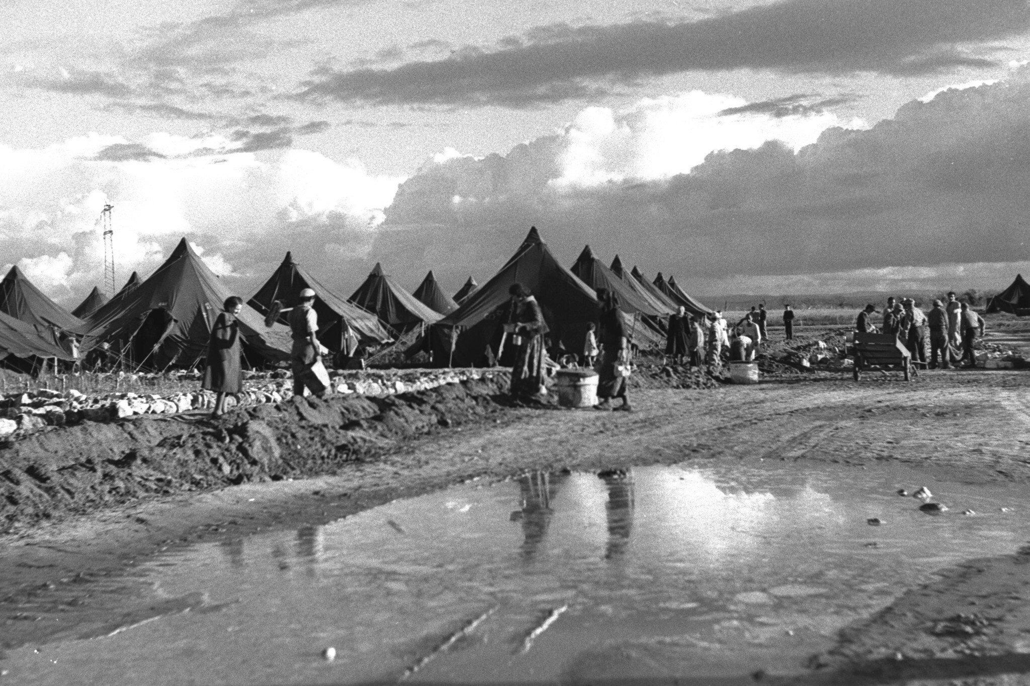 Jewish refugees living in tents in Hadera, Israel