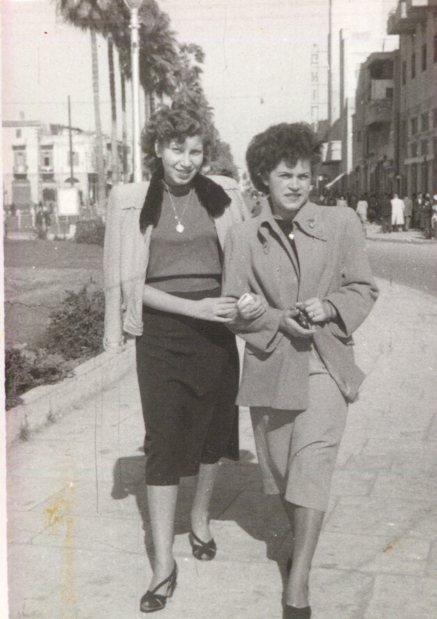 Morty Bachar’s mother and her friend Bella walking in Jaffa in 1951