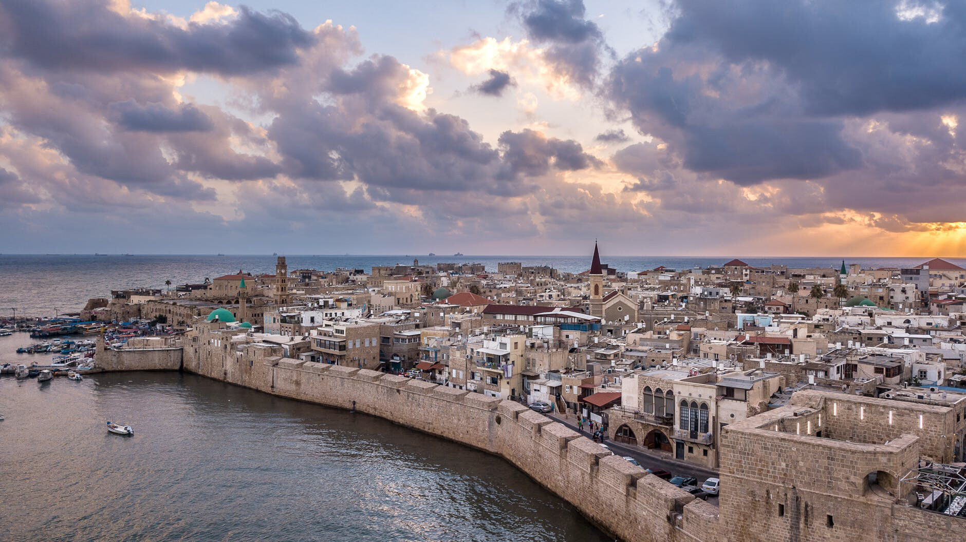 Panoramic view of Old Akko, its walls, harbor, and historic neighborhoods