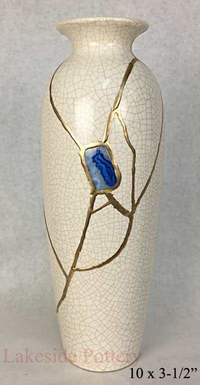 kintsukuroi crackle white gemstone jewelry vase