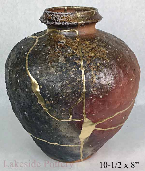 anagama Japanese woodfired kintsugi vase