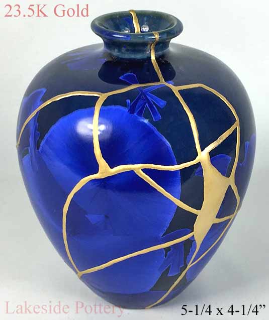 blue crystalline kintsugi vase