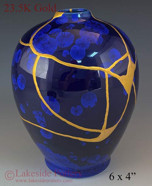Ben Owen cobalt blue Crystalline Kintsugi vase