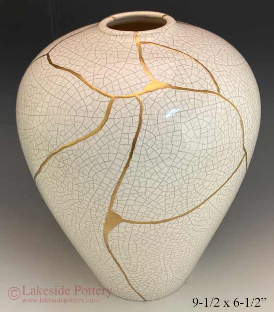 Crackle white Kintsugi vase