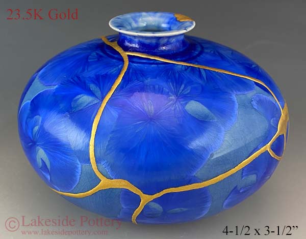 Crystalline blue Kintsugi vase