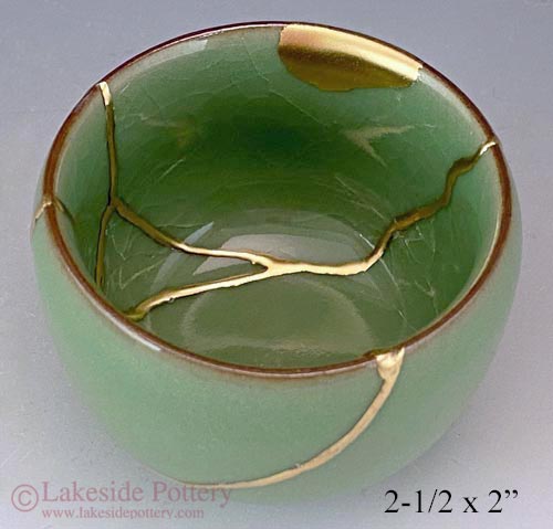  Japanese kintsugi crackle celadon bowl