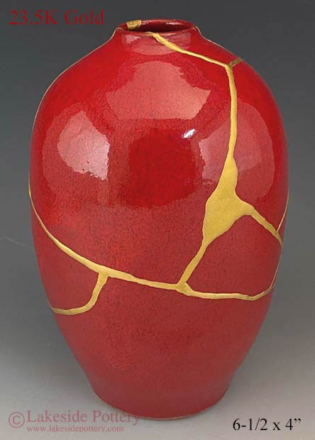Ben Owen Speckled red vase - Kintsugi