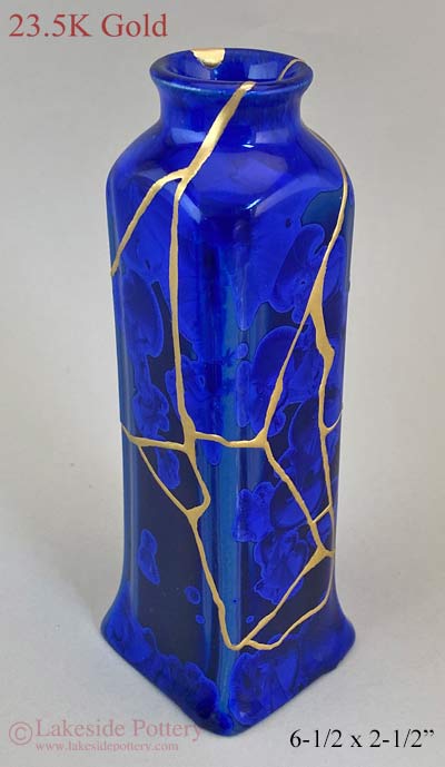 Crystalline blue Kintsugi vase