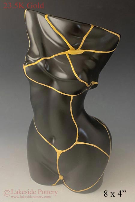 Female body ceramic vase - Gold Kintsugi repair