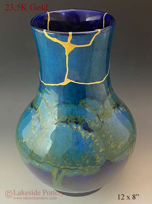 Large Antique Moorcroft Moonlit Blue Kintsugi Vase