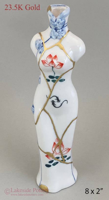 Woman figure gold Kintsugi bud vase