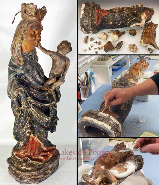 Restoring Large Madonna and Child Ceramic Statue