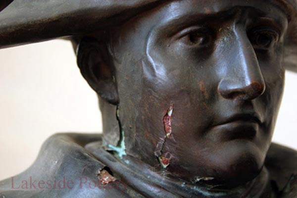 Repairing corroded bronze metal statue over plaster - lost wax