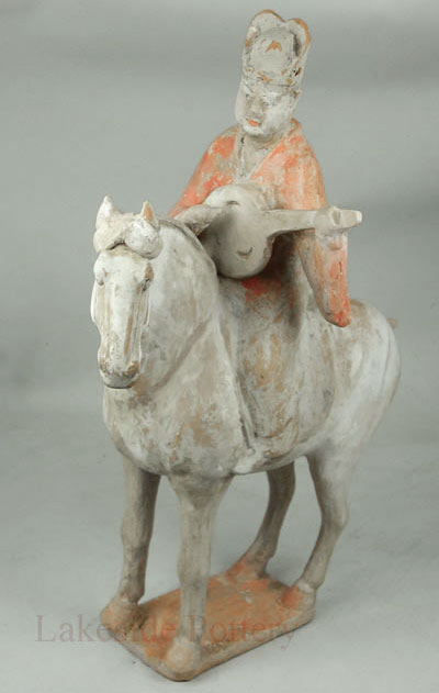 Restored antique chinese terracotta horse and rider statues