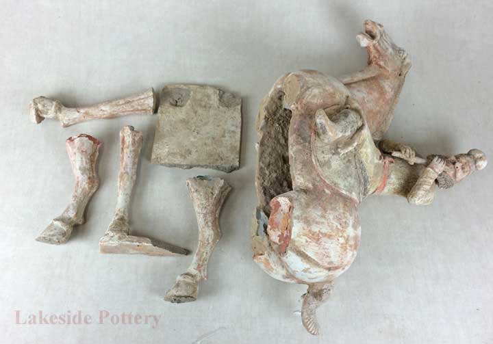 Terra Cotta Chinese Tang horse and rider broken 