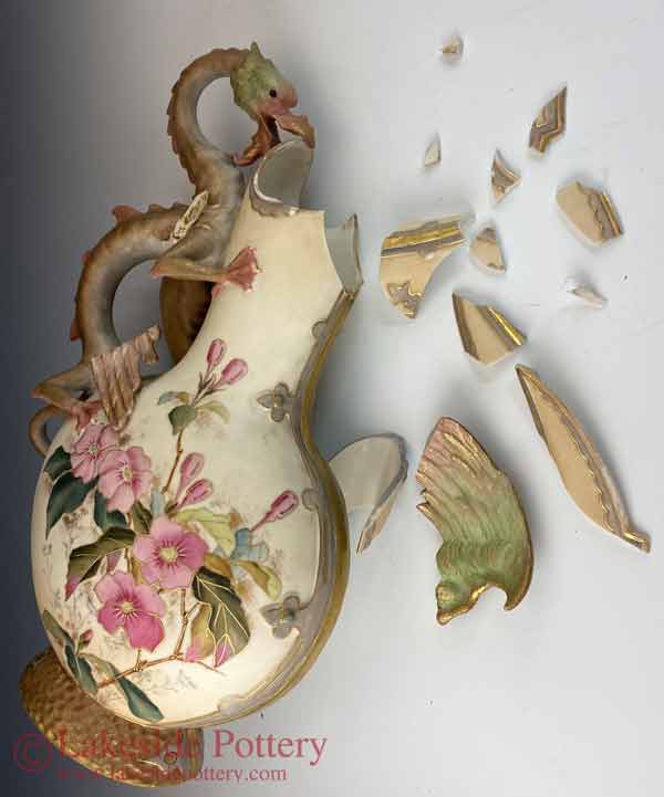 Ceramic dragon pitcher - broken