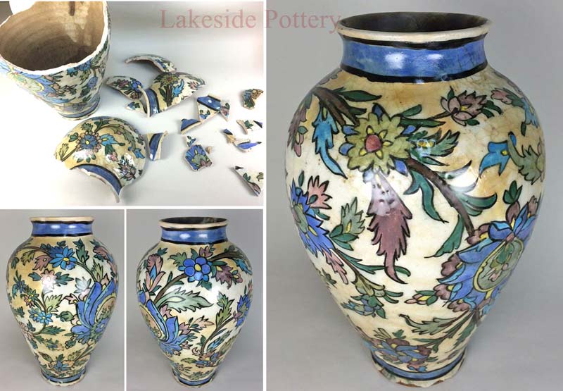 Qajar Persian Polychrome Vase Restoration 