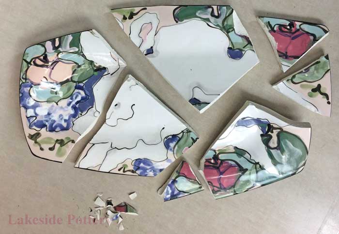 Large hand painted tray broken