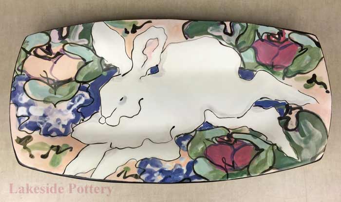 Large hand painted tray repaired
