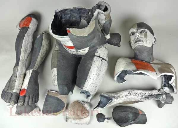 Raku woman figure sculpture broken to pieces