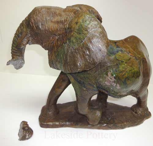 soft stone african elephant scylpture - broken