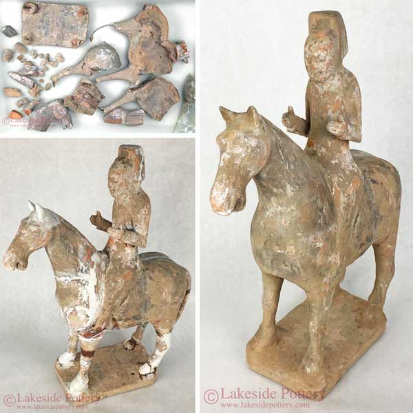 Tang Dynasty Terra Cotta Horse and Rider Sculpture repair and restoration