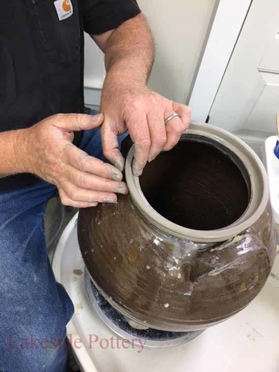 How to Replace Stoneware Crock's rim using the potter's wheel